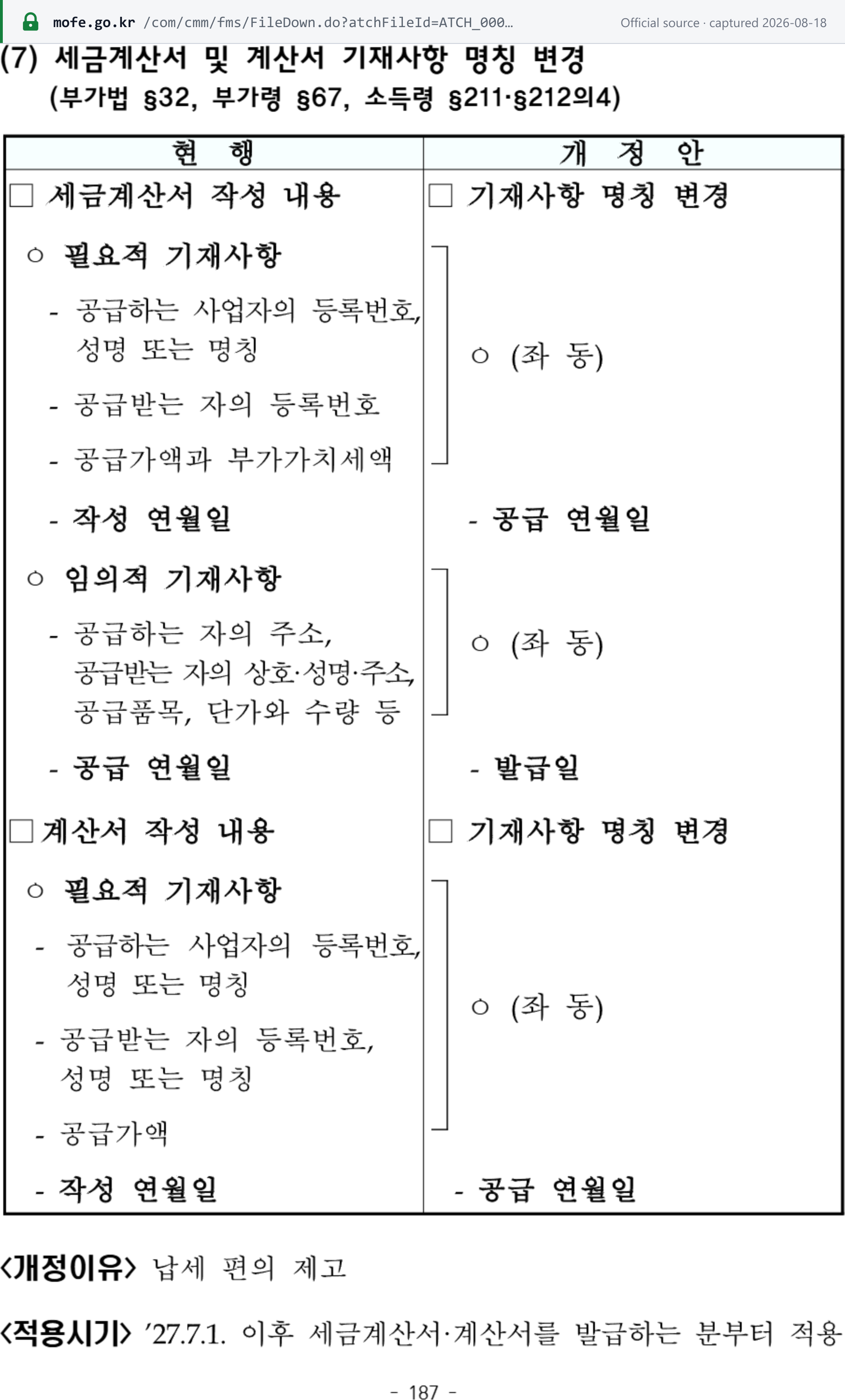 Source snapshot — 2026 Tax Reform Proposal detail: the renaming applies to tax invoices and invoices issued on or after 1 July 2027