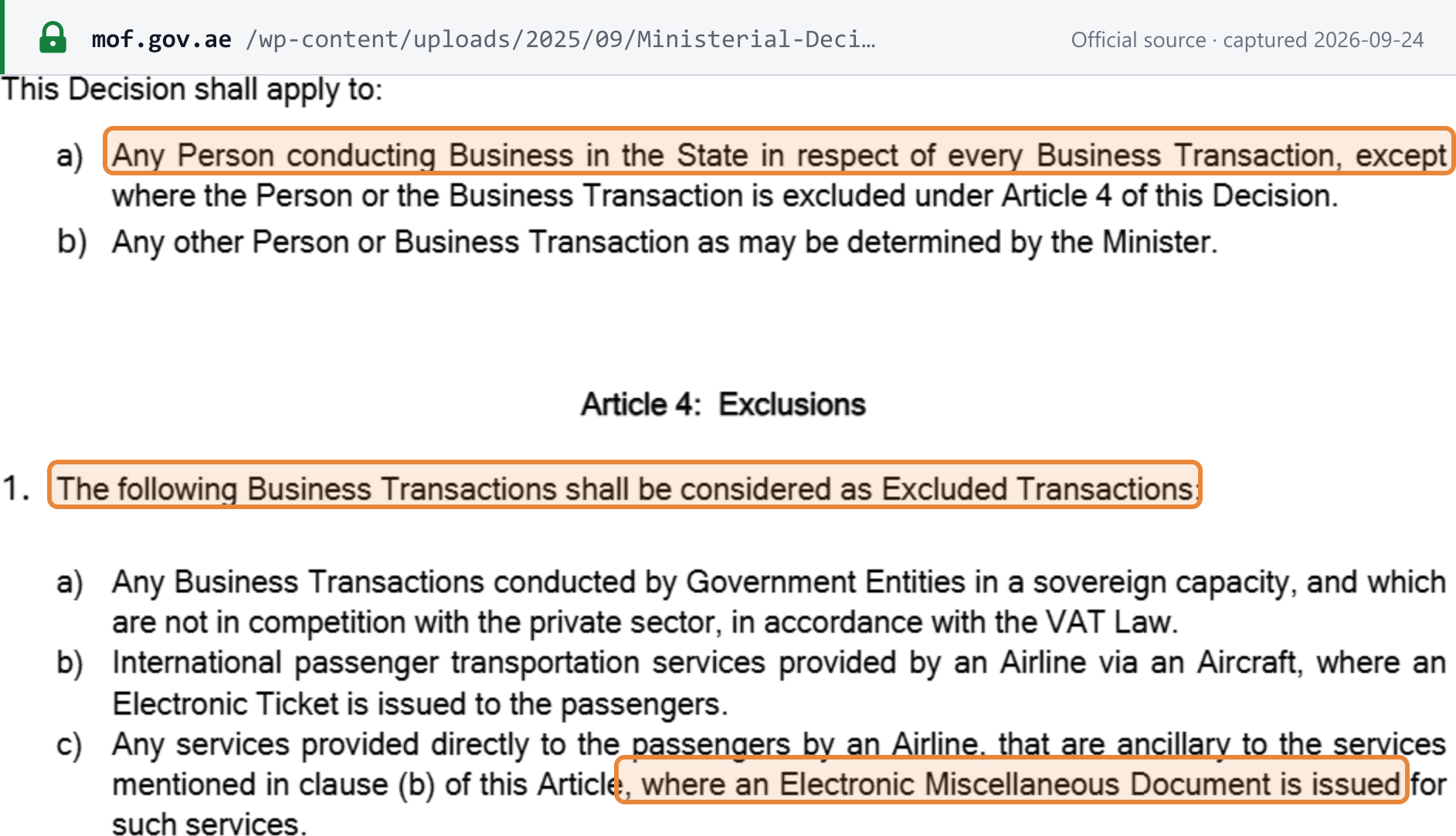Source snapshot — MD 243 of 2025 Art. 3: applies to any Person conducting Business in the State in respect of every Business Transaction; Art. 4(1)(a)–(c) excluded transactions