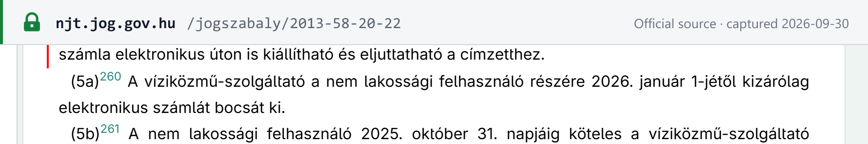 Source snapshot — Govt. Decree 58/2013 §65(5a): from 1 January 2026 the water utility issues only electronic invoices to non-household users