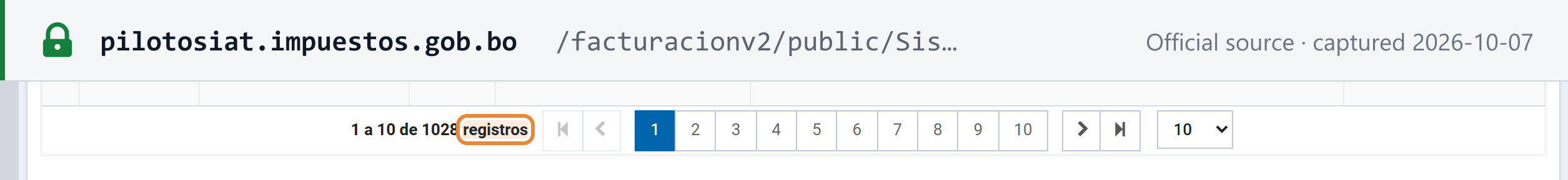 Source snapshot — the same list's pager: 1 to 10 of 1,028 records