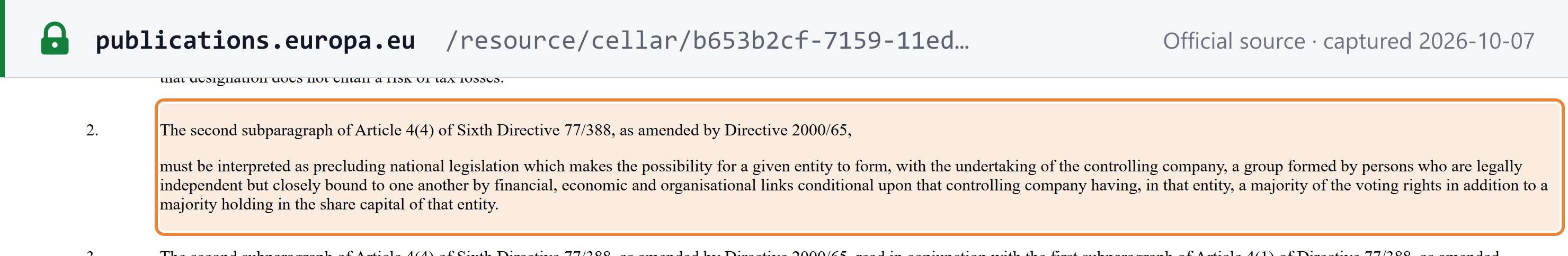 Source snapshot — CJEU, Norddeutsche Gesellschaft für Diakonie (C-141/20), operative part 2: national legislation making grouping conditional on "a majority of the voting rights in addition to a majority holding in the share capital" is precluded