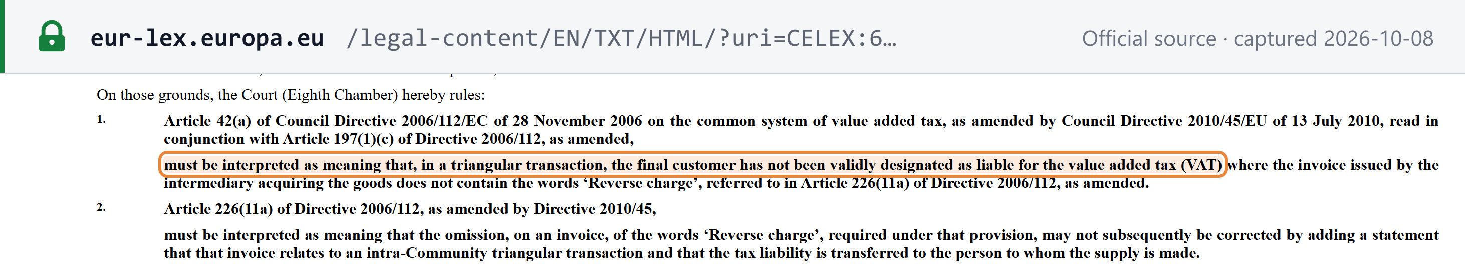Source snapshot — operative part of C-247/21 Luxury Trust Automobil, points 1 and 2