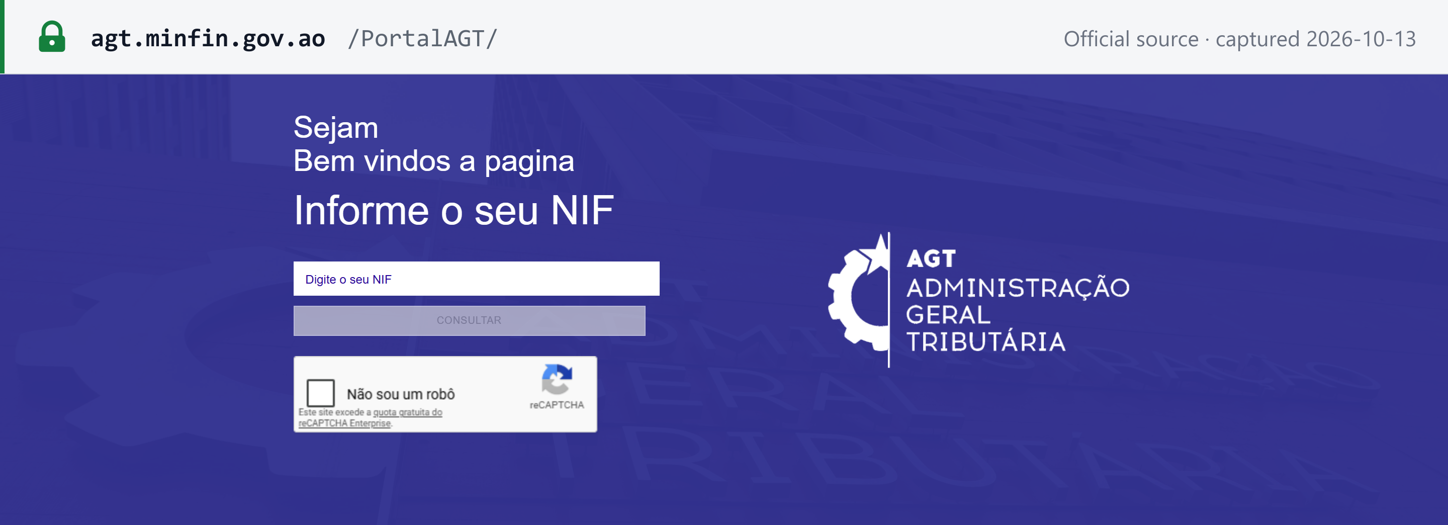 Source snapshot — AGT website: the public Consultar NIF form