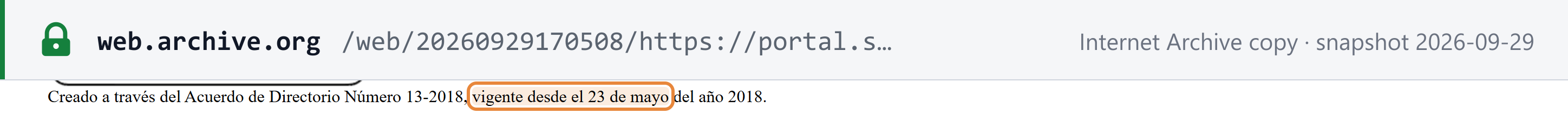Source snapshot — SAT, Factura Electrónica en Línea page (archived copy): created through Acuerdo de Directorio 13-2018, in force since 23 May 2018