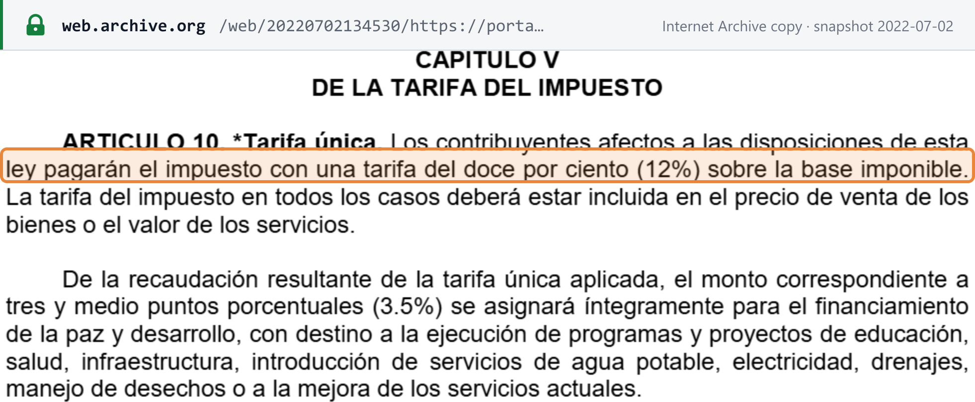 Source snapshot — Ley del IVA (SAT consolidated text), article 10: taxpayers pay the tax at a rate of twelve per cent (12%) on the taxable base, and the tax must in all cases be included in the sale price