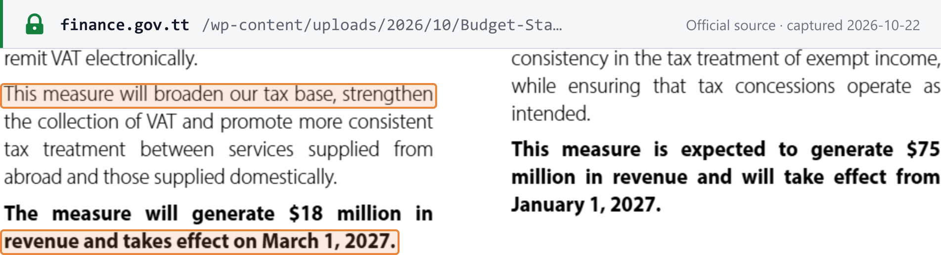 Source snapshot — digital services proposal, start date: Budget Statement 2027 p. 29 (item 5 continued) — the measure will generate $18 million in revenue and takes effect on March 1, 2027