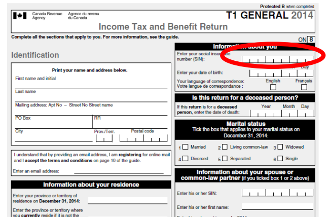 SIN on income tax return