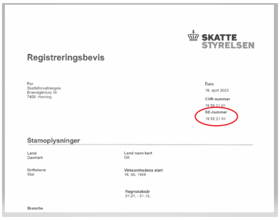 SE number on Registration certificate