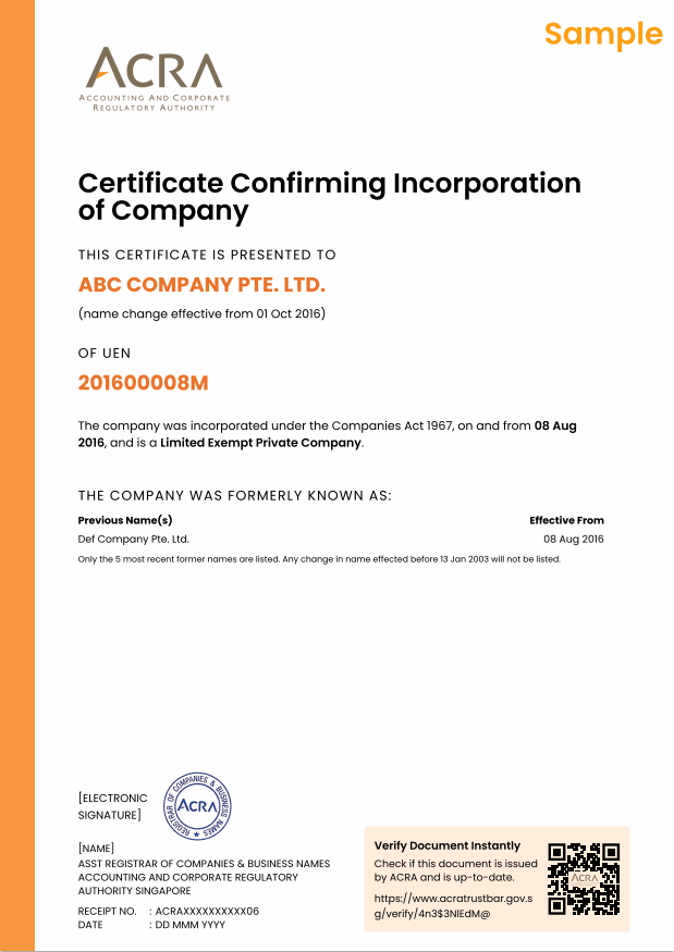 Incorporation certificate