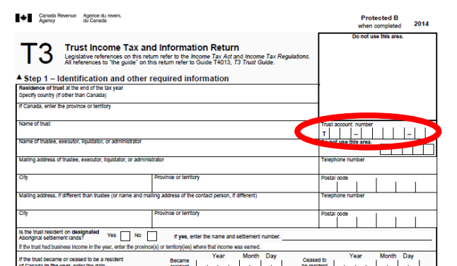 Trust Account Number on income tax return