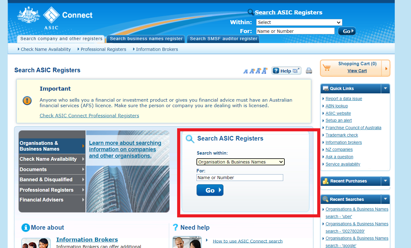 ACN search on ASIC registry