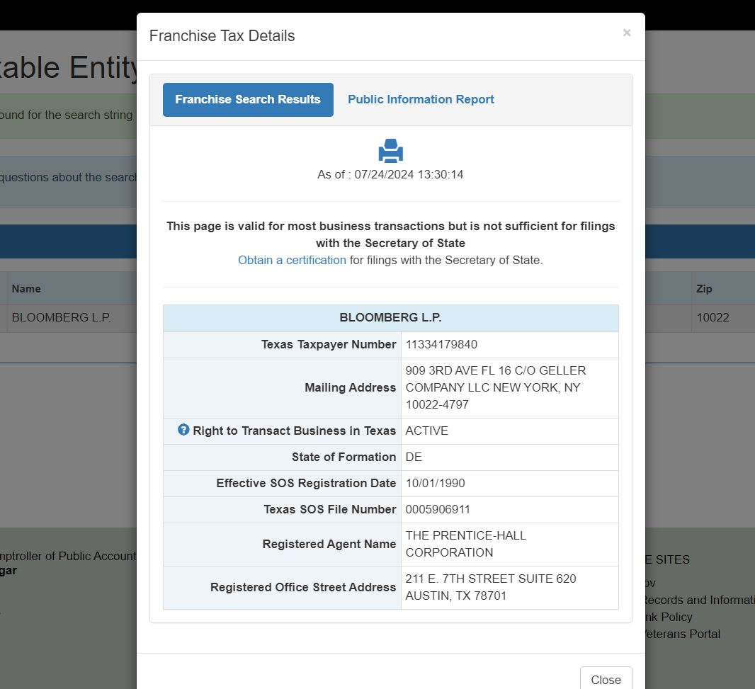 Active EIN Verification details