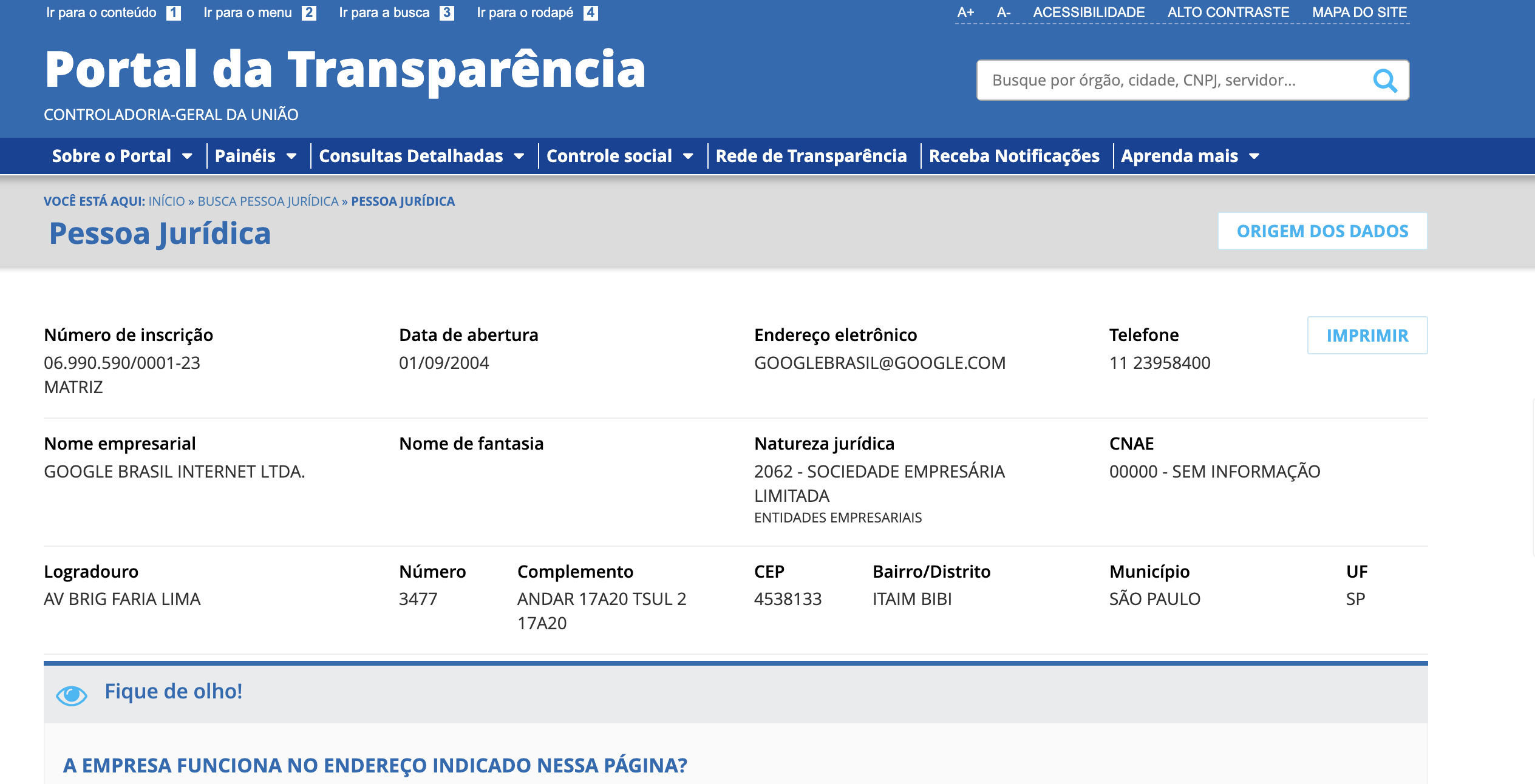 Successful CNPJ Verification on Transparency Portal