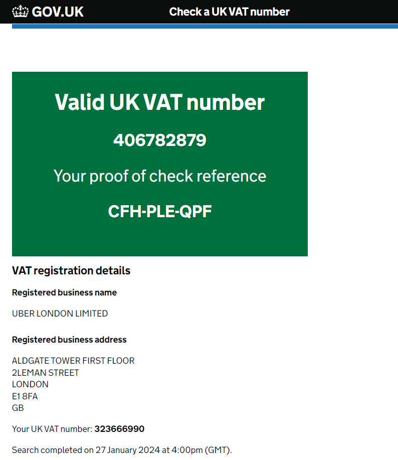 UK VAT verification status