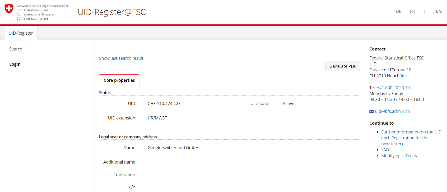 UID Verification on FSO website