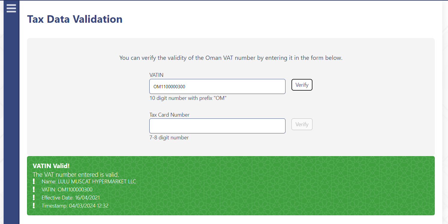 Successful VATIN Verification on taxoman website